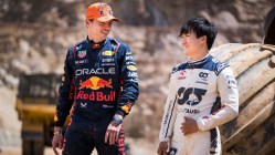 Max Verstappen and Yuki Tsunoda talking