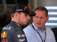 Jos and Max Verstappen in the garage at a GP