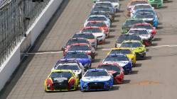 Colourful cars racing on a track