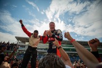barrichello at a nascar race celebrating