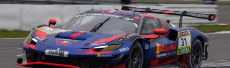 Verstappen cornering in his GT3 Ferrari