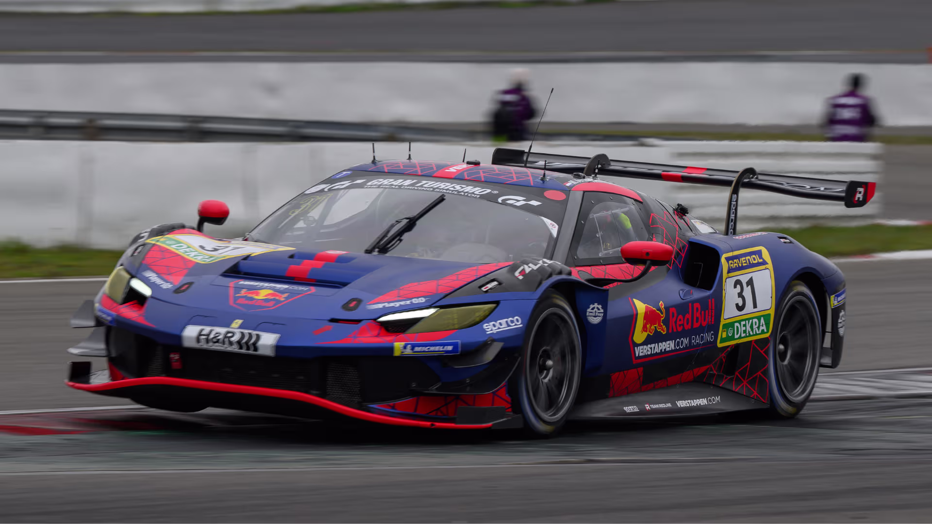 Verstappen cornering in his GT3 Ferrari