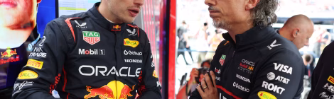 Max Vertsappen and Red Bull boss Laurent Mekies