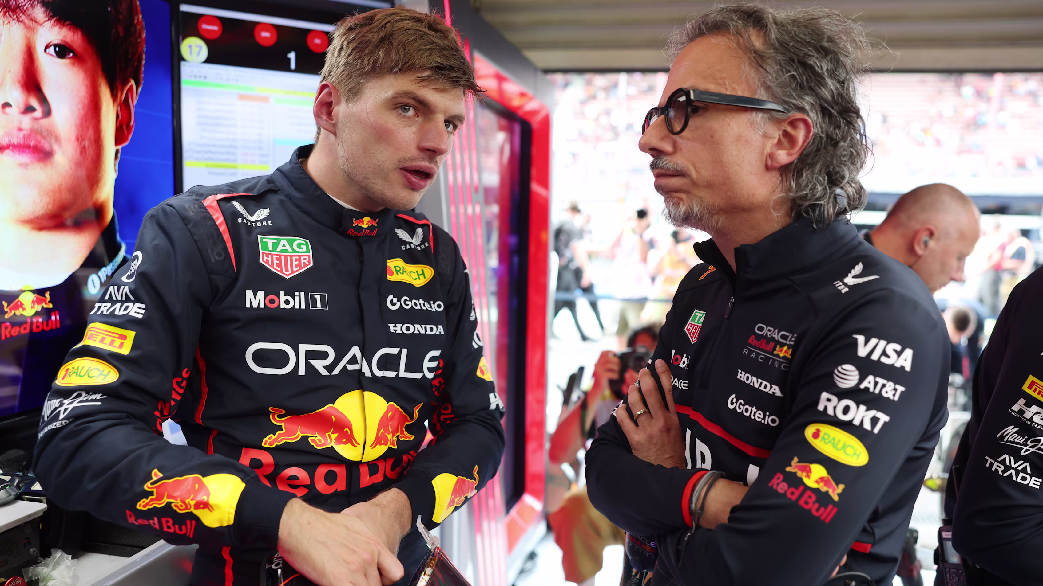 Max Vertsappen and Red Bull boss Laurent Mekies